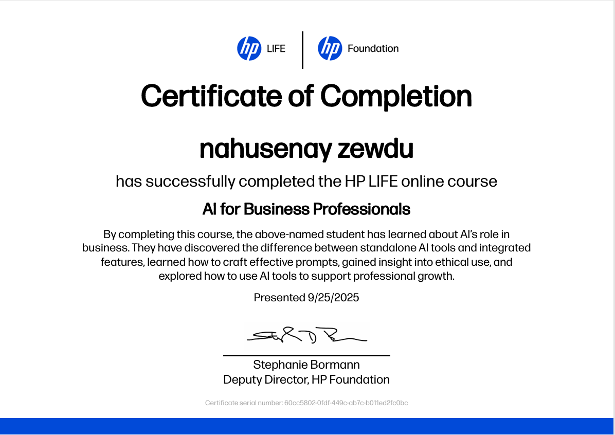 HP AI certificate